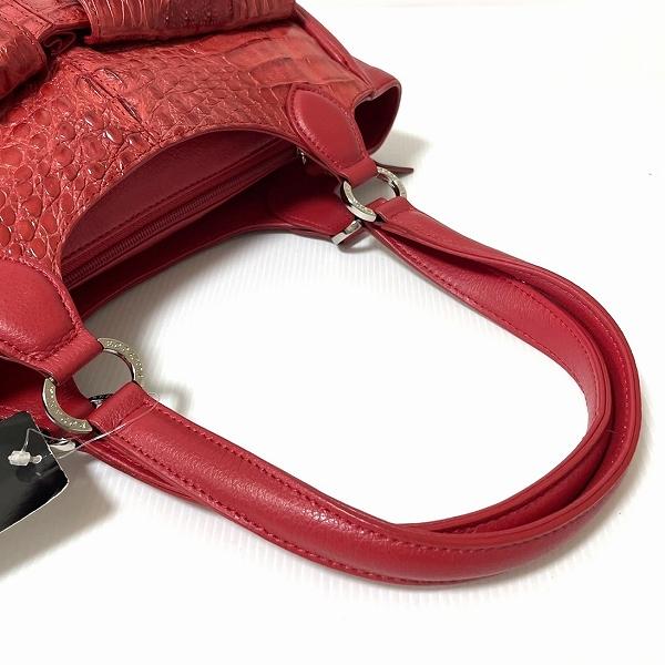 anb ロダニア RODANIA ハンドバッグ 赤 カイマン クロコ 牛革 ロゴ金具