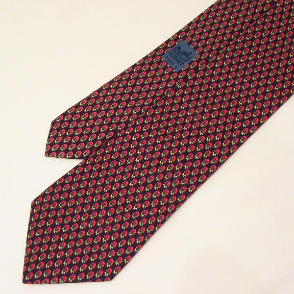 HERMES #apzt エルメス ネクタイ 赤系 濃紺 総柄 シルク メンズ