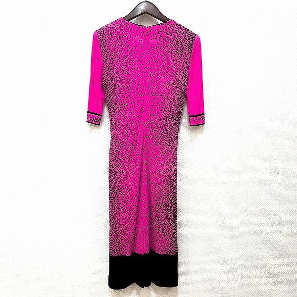 LEONARD FASHION 黒地にピンクの花柄ドット模様ワンピース LEONARD（レオナール） #spc ワンピース 42 ピンク 黒 ドット 総柄 七
