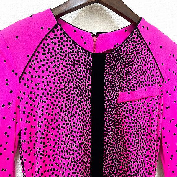 LEONARD FASHION 黒地にピンクの花柄ドット模様ワンピース LEONARD（レオナール） #spc ワンピース 42 ピンク 黒 ドット 総柄 七