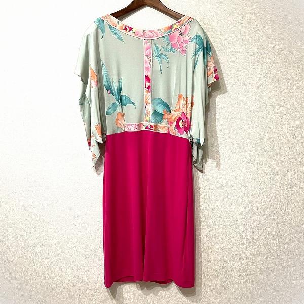 snc レオナール LEONARD ワンピース 44 ピンク 緑 花柄 シルク