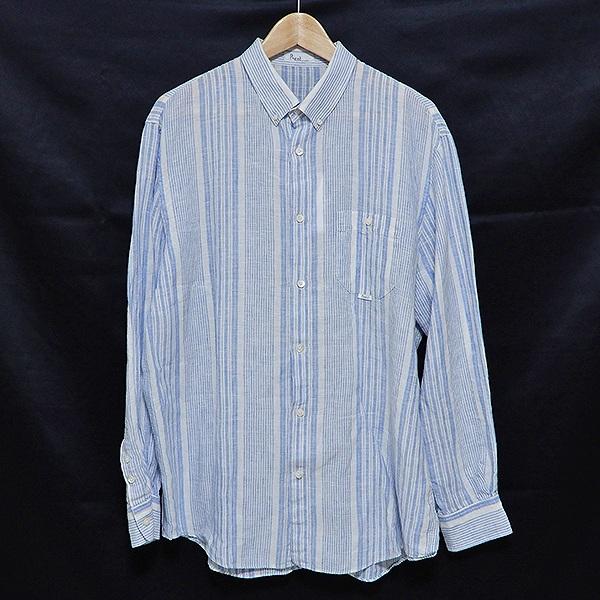 パパス　シャツ PAPAS（パパス） #snc 長袖シャツ ボタンダウン 麻 ストライプ 大きい