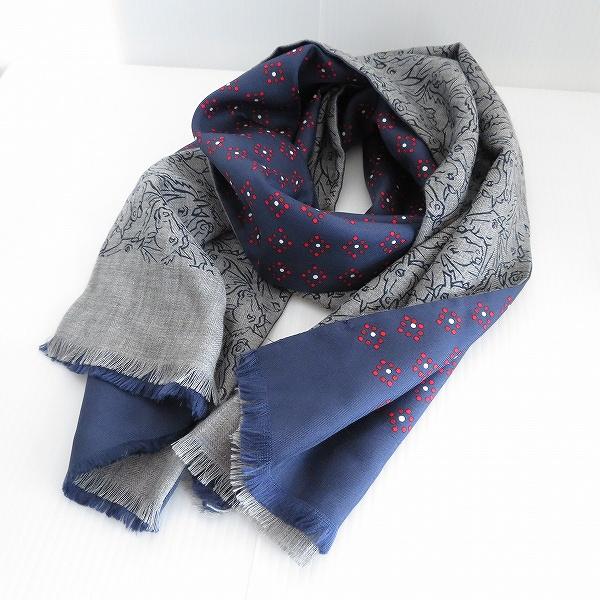 HERMES #apzm エルメス ストール ショール 馬柄 異素材 グレー 紺