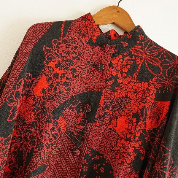 apc シセンドウ 詩仙堂 ヒトシタムラ ポンチョ 赤 黒 ちりめん 花柄
