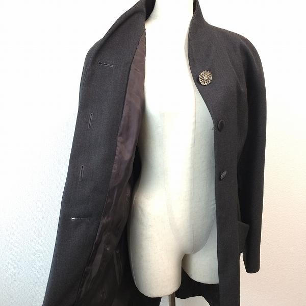 CELINE　ヴィンテージ　ブラック カシミヤロングコート サテン裏地付き　42 CELINE セリーヌ トレンチコート ウール ポリエステル ブラック #46