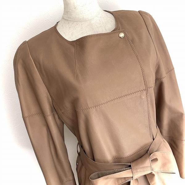 wnc エポカ EPOCA コート 40 ベージュ系 ベルト付き 羊皮 レザー