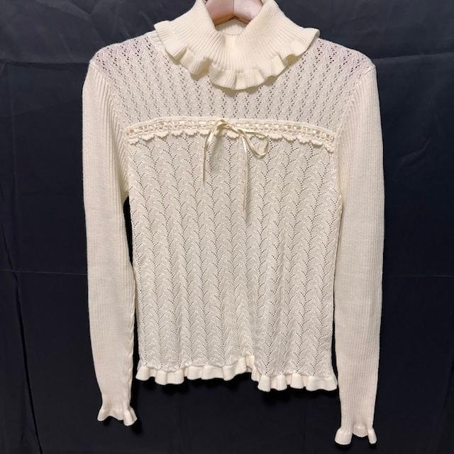 ピンクハウス　レース使いタートルネック　ニット　アイボリー wnc ピンクハウス PINKHOUSE ニット・セーター 白 リブ タートルネック