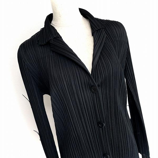 PLEATSPLEASEイッセイミヤケ 黒いストライプ長袖シャツ PLEATS PLEASE ISSEY MIYAKE #apc プリーツプリーズ イッセイミヤケ