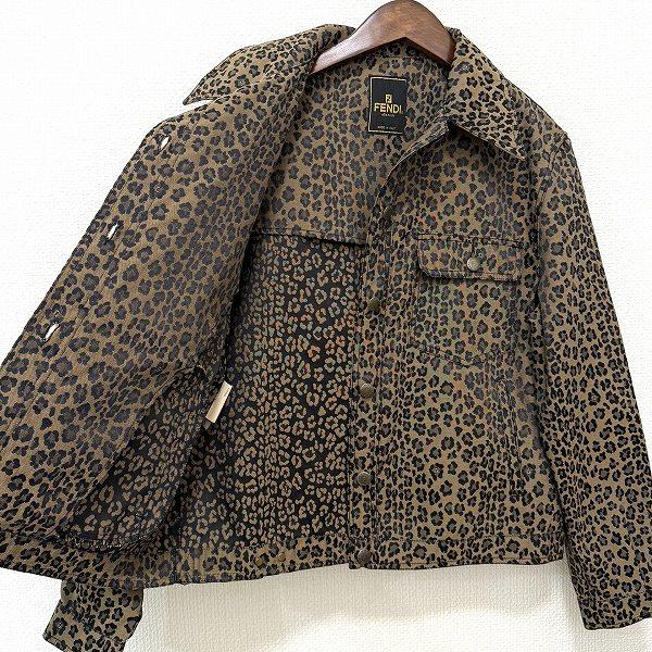 anc フェンディ FENDI ジャケット 44 茶系 黒 ヒョウ柄 ズッカ