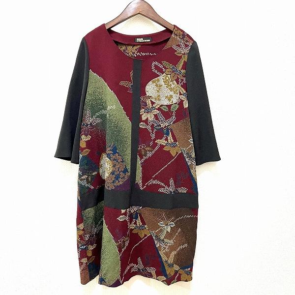 詩仙堂　ワンピース　チュニック　ノースリーブ　ちりめん 詩仙堂 ちりめん ワンピース チュニック 美品