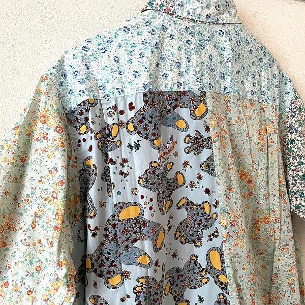 snc カールヘルム KarlHelmut シャツ L 水色系 花柄 パッチワーク風 