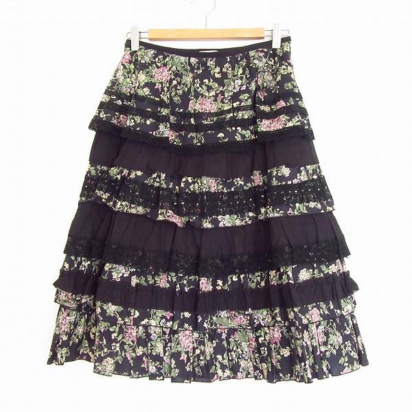 anc ロイスクレヨン LoisCRAYON スカート M 黒 緑系 ピンク系 花柄 