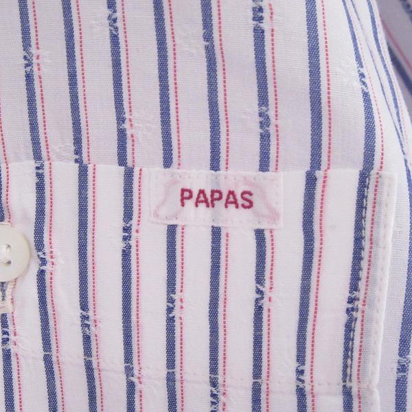 美品⭐︎Papas 長袖シャツ　ストライプ　 水色　L PAPAS #anc パパス Papas 長袖シャツ L 白 青系 赤 ストライプ