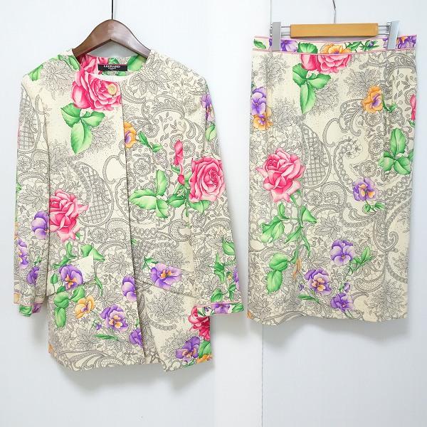 anc レオナール LEONARD スカートスーツ セットアップ 11AR ベージュ  