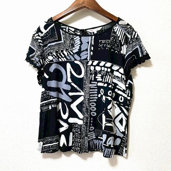 snc レオナール LEONARD カットソー 42 黒 白 グレー 半袖 ロゴ 総柄