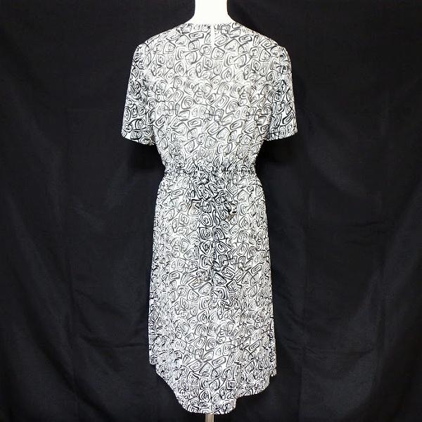Leilian #snc レリアン ワンピース 9 白 黒 半袖 総柄 リボン