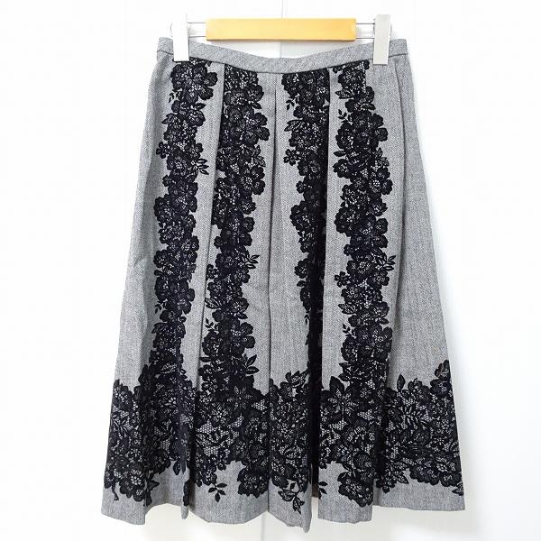 Leilian #wnc レリアン スカート 11 グレー 黒 レース柄 ヘリンボーン 