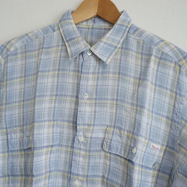パパス　半袖シャツ　Mサイズ　麻100％ リネン100%◇Papas パパス チェック柄 半袖 ボタンダウン BD