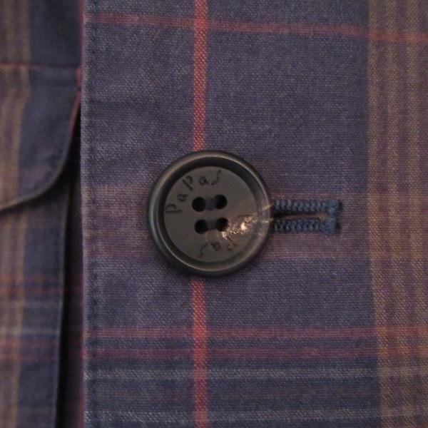 PAPAS パパス フード付き シャツジャケット ブルゾン チェック柄 刺繍ロゴ PAPAS パパス フード付き シャツジャケット ブルゾン チェック柄