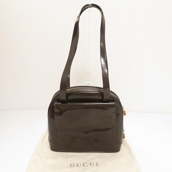 anb グッチ GUCCI ショルダーバッグ こげ茶 バンブー エナメル