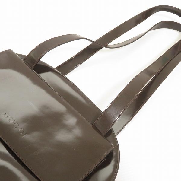 anb グッチ GUCCI ショルダーバッグ こげ茶 バンブー エナメル