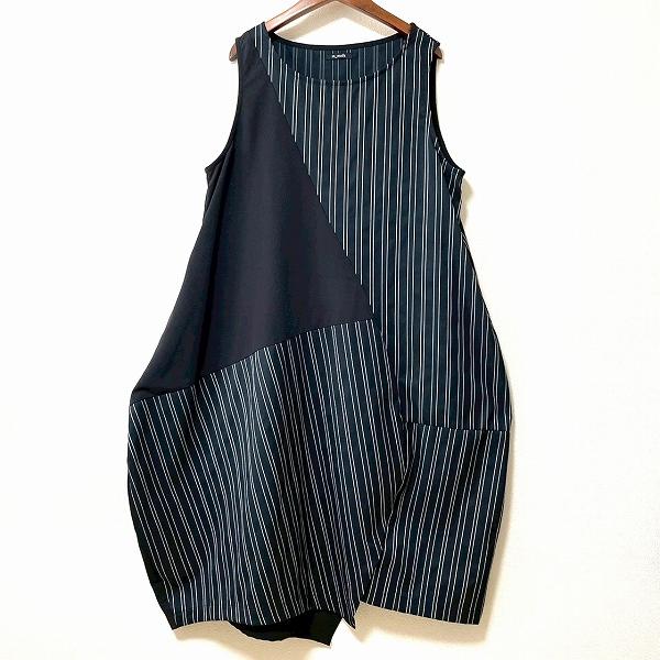 #snc メフウ m-mefu センソユニコ senso-unico ワンピース 40 黒 濃紺 ノースリーブ ストライプ 変形 異素材 レディース [893658] | 