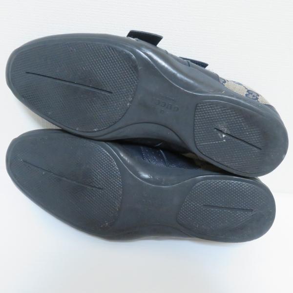 ［GUCCI］ネイビー ベルクロスニーカー(新品)22cm GUCCI グッチ GG柄スニーカー レザー×キャンバス ベルクロ