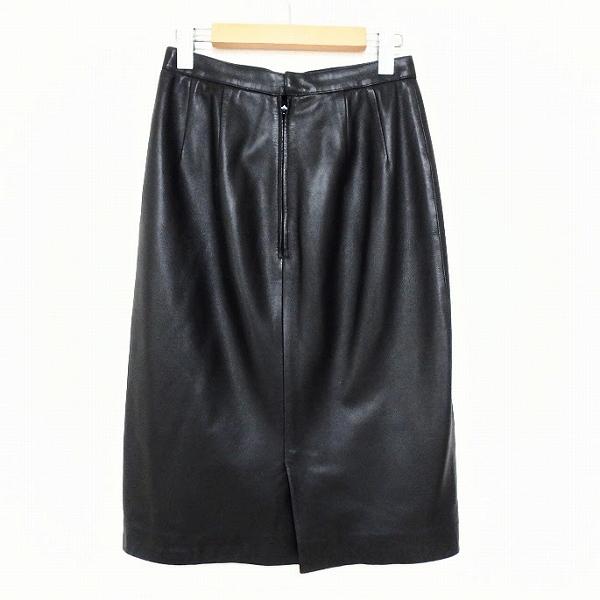 wnc パリエンヌ PARIENNE スカート 9 黒 ラムレザー バックジップ