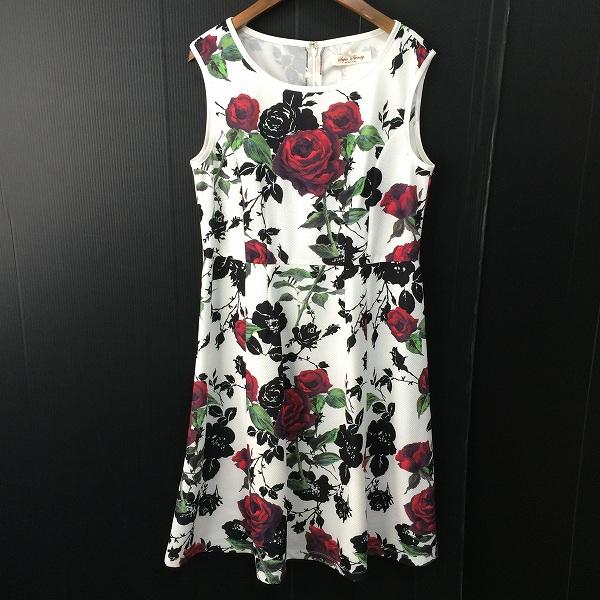 #snc スーパービューティー SUPER BEAUTY ワンピース 白 マルチ ノースリーブ バラ柄 バックジップ レディース [896349] | 