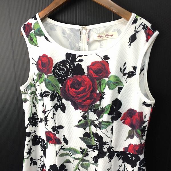#snc スーパービューティー SUPER BEAUTY ワンピース 白 マルチ ノースリーブ バラ柄 バックジップ レディース [896349] |  | 02