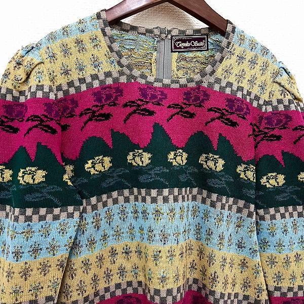 斉藤都世子　ニット　シャツ　ブラウス 美品 TOYOKO SAITO 斉藤都世子 トヨコサイトウ フラワーモチーフ