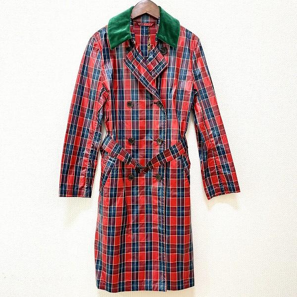 asc エトロ ETRO コート 38 赤 青 緑 ナイロン チェック ベルト付き