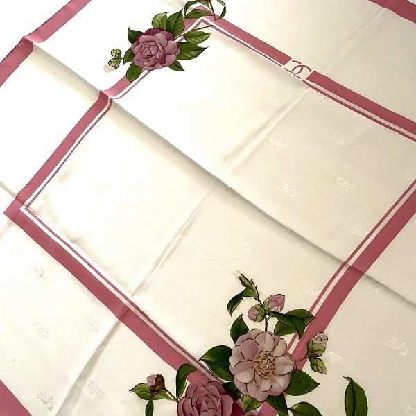 シャネル CHANEL スカーフ カメリア ピンク系 シルク100％(67853) apzs