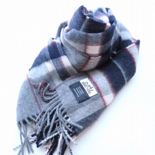 wnzm エルメス HERMES マフラー 紺 赤 グレー カシミヤ チェック