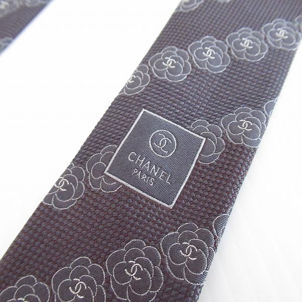 CHANEL #anzt シャネル ネクタイ グレー 茶 シルク カメリア
