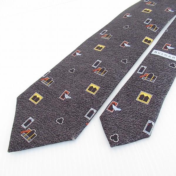 BVLGARI #anzt ブルガリ ネクタイ 黒 グレー シルク セッテピエゲ ハト  