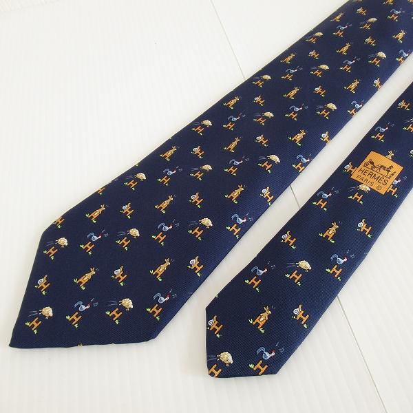 HERMES #anzt エルメス ネクタイ 紺 シルク 総柄 ロゴ 動物 HERMES #anzt エルメス ネクタイ 紺 シルク 総柄 ロゴ 動物
