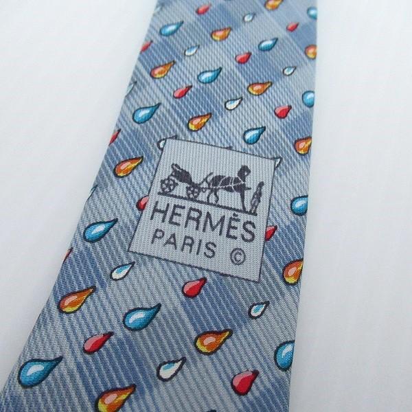 HERMES #apzt エルメス ネクタイ 水色 青 マルチ シルク 総柄