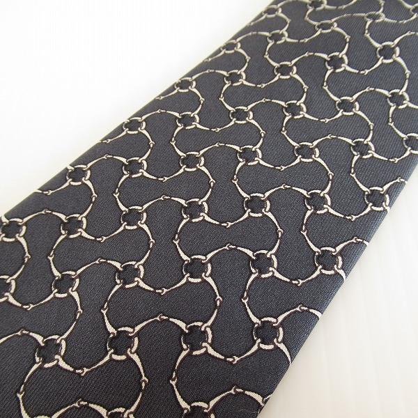 #anzt エルメス HERMES ネクタイ グレー系 白系 シルク 総柄 金具 フランス製 美品 メンズ [898992]_3