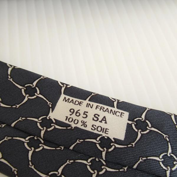 #anzt エルメス HERMES ネクタイ グレー系 白系 シルク 総柄 金具 フランス製 美品 メンズ [898992]_4