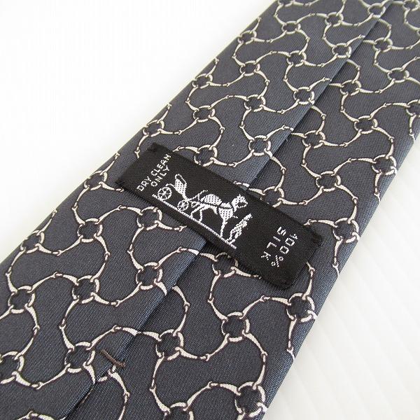#anzt エルメス HERMES ネクタイ グレー系 白系 シルク 総柄 金具 フランス製 美品 メンズ [898992]_6