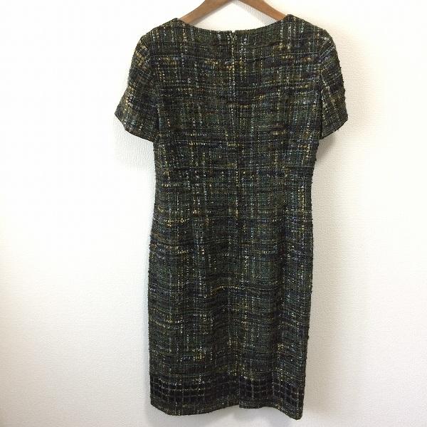 axc 銀座マギー ワンピース 38 緑系 半袖 ツイード タイト 異