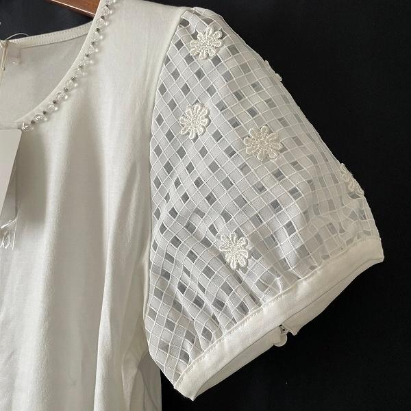 #snc ギャラリービスコンティ GALLERYVISCONTI カットソー 2 白 半袖 花刺繍 ビジュー レース タグ付き 美品 レディース [899601] ギャラリービスコンティ #snc GALLERYVISCONTI カットソー 2 白