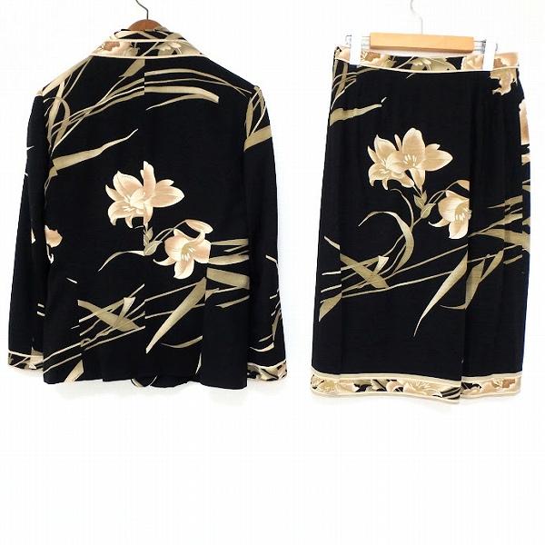 anc レオナール LEONARD セットアップ L 黒 ベージュ スリーピース 花  