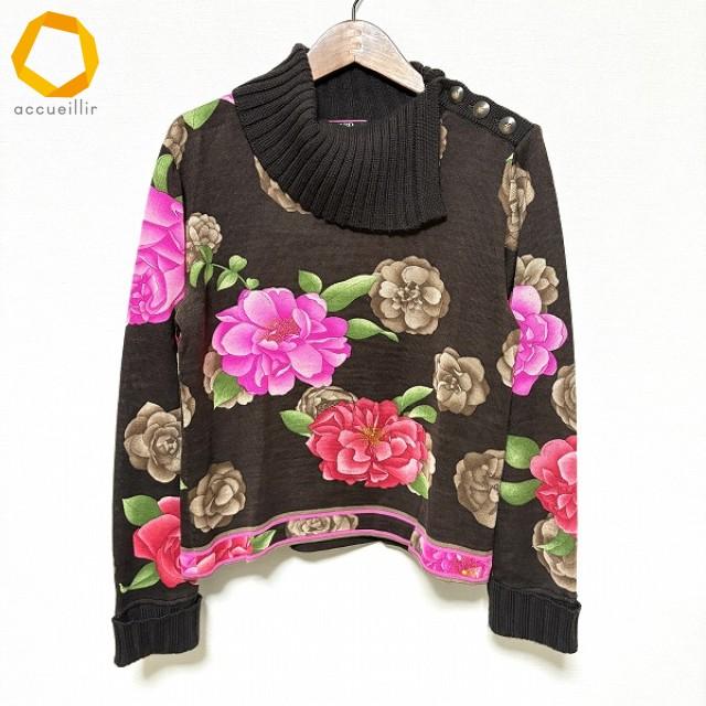 wnc レオナール LEONARD ニット セーター L 茶 花柄 シルク混