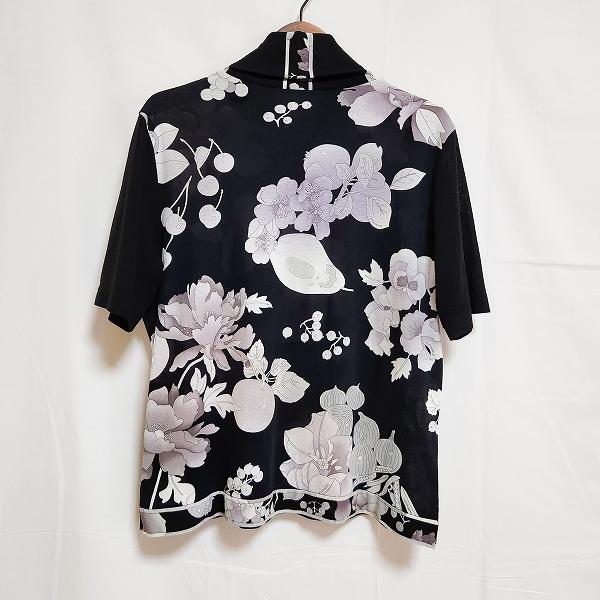 snc レオナール LEONARD カットソー 42 黒 薄紫系 花柄 フルーツ柄