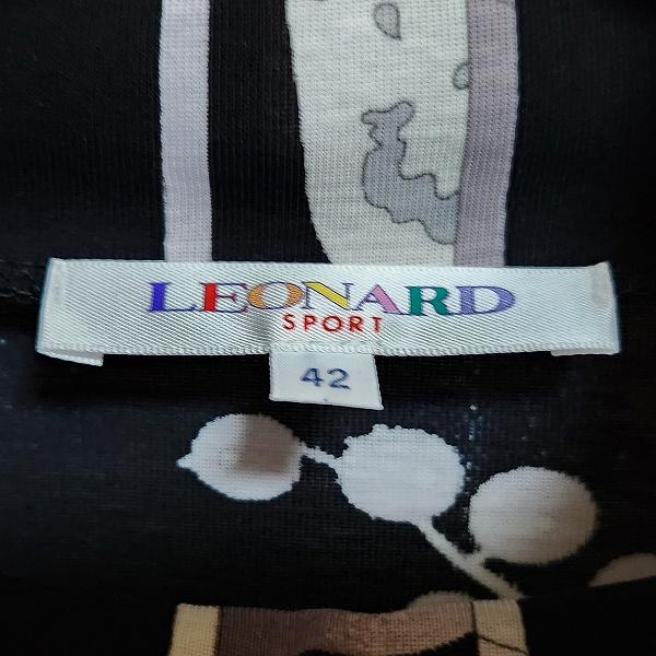 snc レオナール LEONARD カットソー 42 黒 薄紫系 花柄 フルーツ柄 