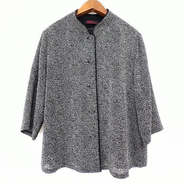 #anc 詩仙堂 ヒトシタムラ カーディガン 黒 グレー系 ちりめん ジャケット 総柄 レディース [901286] | 