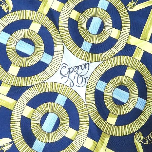 apzs エルメス HERMES カレ90 Eperon d'Or 黄金の拍車 スカーフ 紺