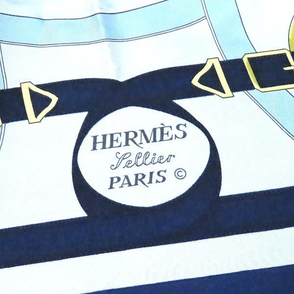 apzs エルメス HERMES カレ90 Eperon d'Or 黄金の拍車 スカーフ 紺